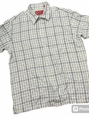 Woody’s Retro Lounge Shirt 50’s Style Men’s Short Sleeve Blue Plaid Rayon Blend